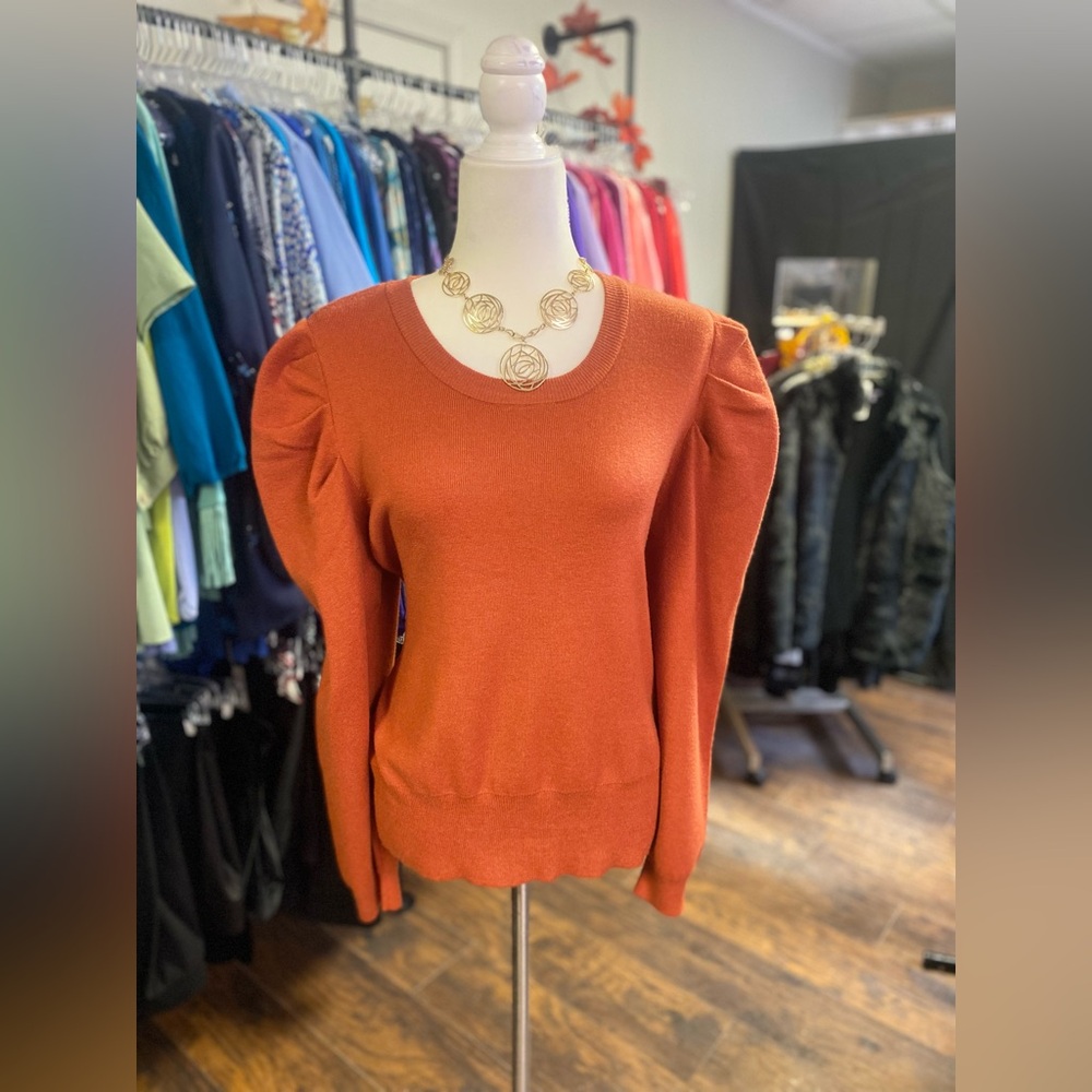 Cyrus Orange Puff Sleeve Sweater